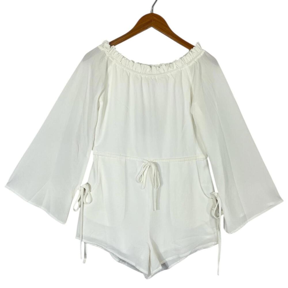 Sabo Skirt Romper Womens XS Bone White Long Sleeve Off Shoulder Tie Waist SAE012